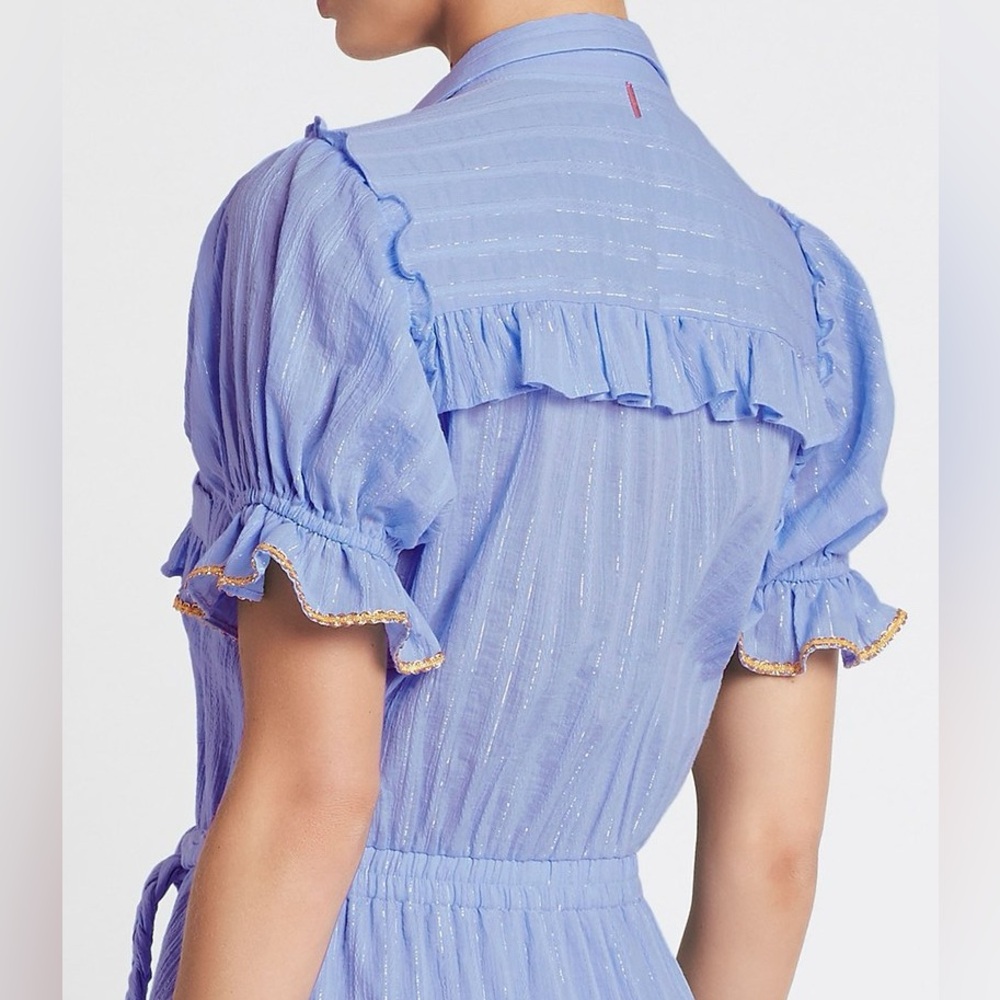 MISA LOS ANGELES • Kyla Metallic Blue Puff Sleeve Dress XS - Picture 4 of 13